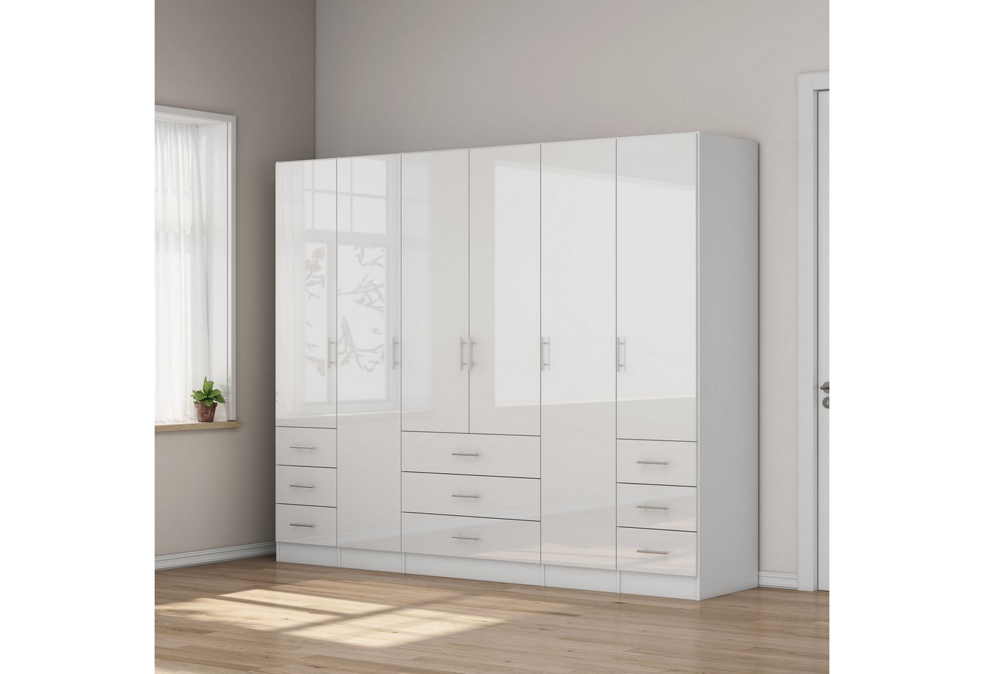 OTTO home Kleiderschrank Trento Schlafzimmerschrank Garderobe Hochglanz Bestseller Schrank mit 6 Türen und 9 Schubladen, höchglänzende Fronten von OTTO home