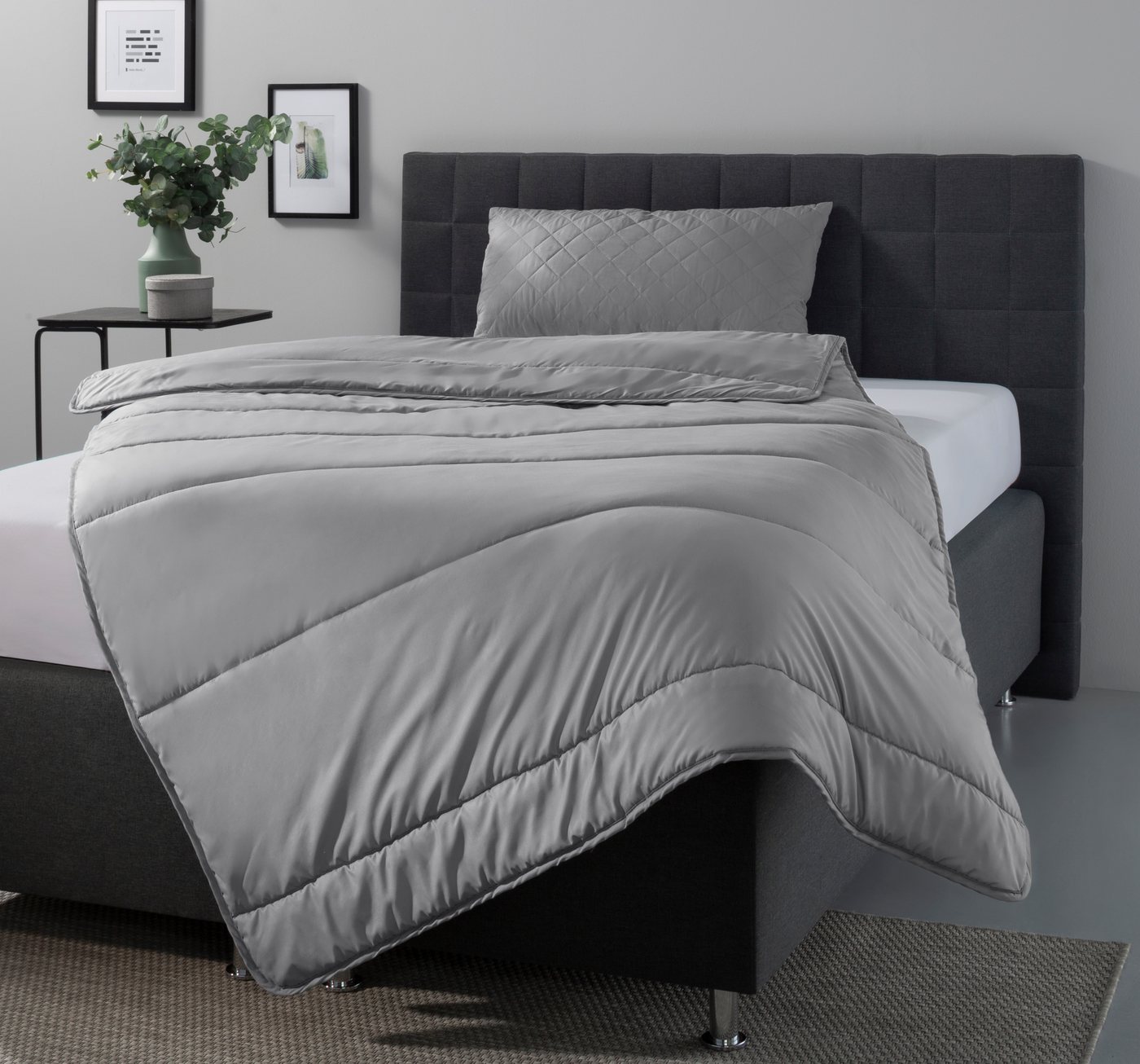 OTTO home Microfaserbettdecke + Microfaserkissen Claara Spar Set, Decke + Kissen 135x200, 155x200 cm & weitere Größen, Set mit Kissen 40x80 cm, 80x80 cm, Sommer, Herbst, Winter in grau von OTTO home