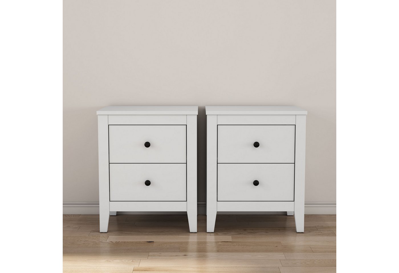 OTTO home Nachtkommode Borkum Nachttisch Set im Landhaus Design weiß Bestseller (Set, 2 Schränke im Set, schwarze Griffe aus Metall), Nachttisch Set mit je 2 Schubladen, Beistelltisch von OTTO home