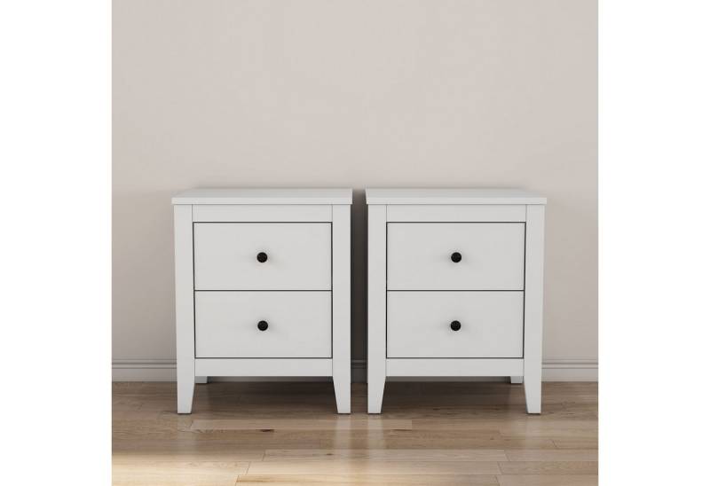 OTTO home Nachtkommode Borkum Nachttisch Set im Landhaus Design weiß Bestseller (Set, 2 Schränke im Set, schwarze Griffe aus Metall), Nachttisch Set mit je 2 Schubladen, Beistelltisch von OTTO home