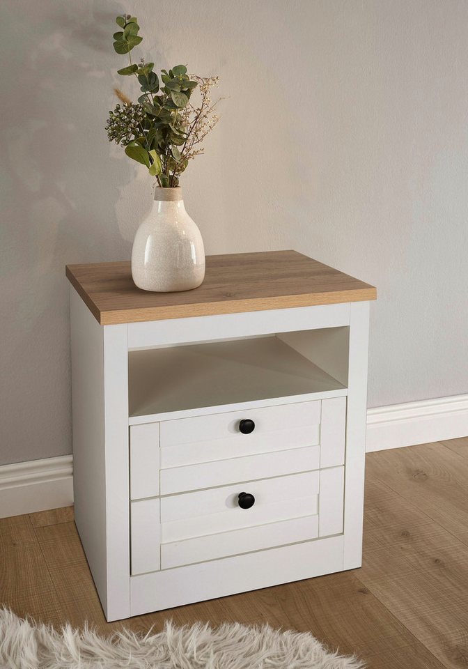 OTTO home Nachtkonsole Büsum Nachtkonsole Beistellschrank 2er Set (Spar-Set, 2 Schränke im Lieferumfang), Nachttisch im Landhaus Design mit 2 Schubladen Bestseller von OTTO home