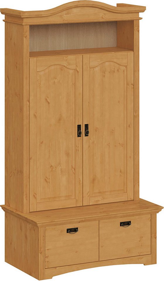 OTTO home Wäscheschrank Konrad, mit Bank, Garderobenschrank, Schubladen, Massivholz (H/B/T mit Bank ca. 206/110,5/70 cm) viel Stauraum, langlebige Qualität, ausziehbare Kleiderstange von OTTO home