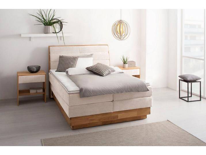 OTTO products Boxspringbett, LED-Beleuchtung, mit zertifizierten, recycelten Bezugsstoffen, beige, mit LED-Beleuchtung, mit Premium-Topper von OTTO-products