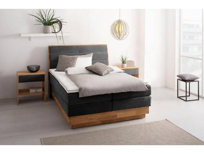 OTTO products Boxspringbett, LED-Beleuchtung, mit zertifizierten, recycelten Bezugsstoffen, grau, mit LED-Beleuchtung, mit Basic-Topper von OTTO-products