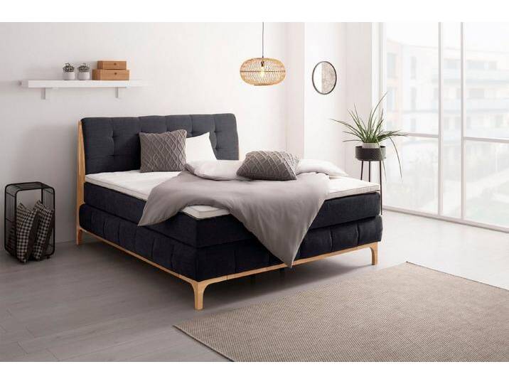 OTTO products Boxspringbett Jelle (5-St), zertifizierte, recycelte Bezugsstoffe, verschiedene Ausführungen, schwarz, Topper Basic, H2 (80 kg - 80 kg) von OTTO-products
