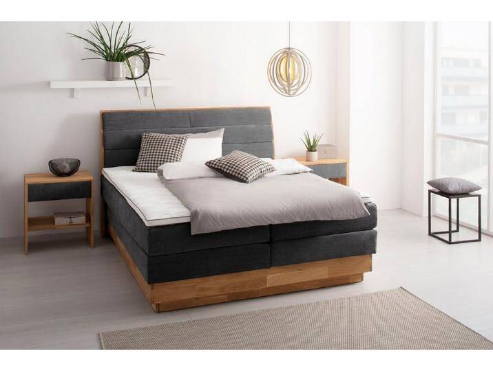 OTTO products Boxspringbett Jenna, ohne LED-Beleuchtung, mit zertifizierten, recycelten Bezugsstoffen, grau, ohne LED-Beleuchtung, mit Basic-Topper von OTTO-products