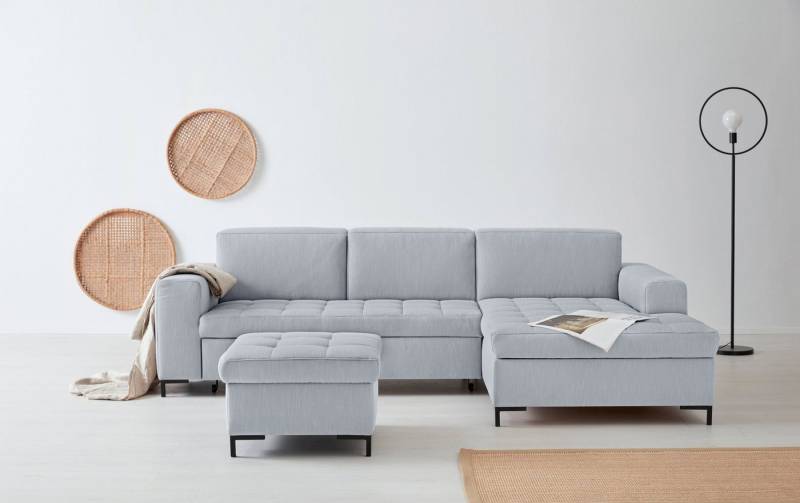 OTTO products Ecksofa Grazzo, zeitlos & elegant, moderne Sitzheftung, Breite 266cm, L-Form, hochwertige Stoffe aus recyceltem Material, Steppung im Sitzbereich von OTTO products