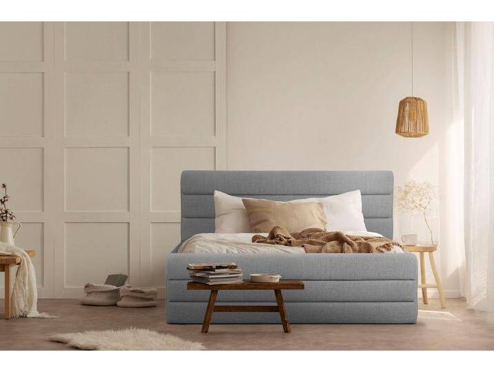 OTTO products Polsterbett Merrit, Quernaht im Kopf- und Fußteil, in 5 Breiten, auch in 220 cm Länge, grau, hellgrau von OTTO-products
