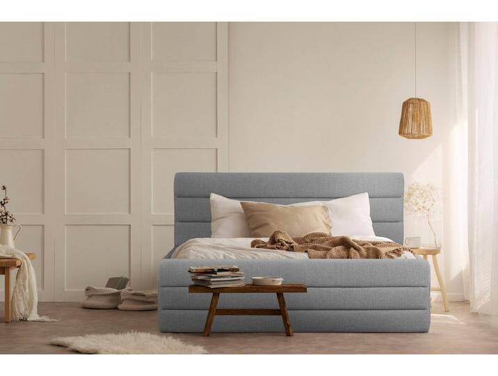 OTTO products Polsterbett Merrit, Quernaht im Kopf- und Fußteil, in 5 Breiten, auch in 220 cm Länge, grau, hellgrau von OTTO-products