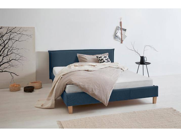 Polsterbett OTTO PRODUCTS Heddi , blau, B:165cm H:82cm L:212cm, Bezug Struktur fein (100% recyceltes Polyester), Betten, Polsterbett ohne Bettkasten Polsterbett, in 5 Breiten: von 90cm-200cm, Biese am Kopfteil, Strukturstoff von OTTO-products
