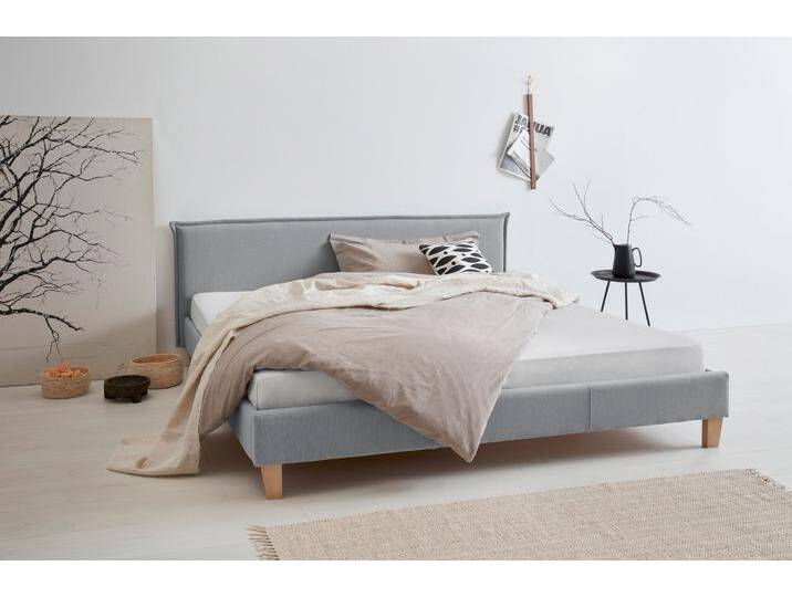Polsterbett OTTO PRODUCTS Heddi , blau (graublau), B:205cm H:82cm L:212cm, Bezug Struktur fein (100% recyceltes Polyester), Betten, Polsterbett ohne Bettkasten Polsterbett, in 5 Breiten: von 90cm-200cm, Biese am Kopfteil, Strukturstoff von OTTO-products