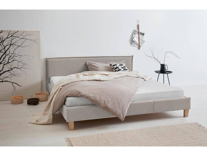 Polsterbett OTTO PRODUCTS Heddi , grau (hellgrau), B:205cm H:82cm L:212cm, Bezug Struktur fein (100% recyceltes Polyester), Betten, Polsterbett ohne Bettkasten Polsterbett, in 5 Breiten: von 90cm-200cm, Biese am Kopfteil, Strukturstoff von OTTO-products