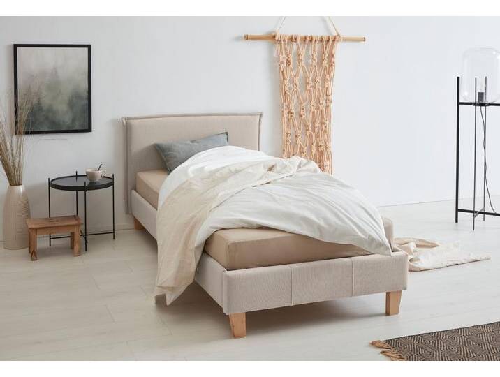 Polsterbett OTTO PRODUCTS Heddi , grau (hellgrau), B:95cm H:82cm L:212cm, Bezug Struktur fein (100% recyceltes Polyester), Betten, Polsterbett ohne Bettkasten Polsterbett, in 5 Breiten: von 90cm-200cm, Biese am Kopfteil, Strukturstoff von OTTO-products