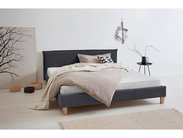 Polsterbett OTTO PRODUCTS Heddi , schwarz, B:185cm H:82cm L:212cm, Bezug Struktur fein (100% recyceltes Polyester), Betten, Polsterbett ohne Bettkasten Polsterbett, in 5 Breiten: von 90cm-200cm, Biese am Kopfteil, Strukturstoff von OTTO-products