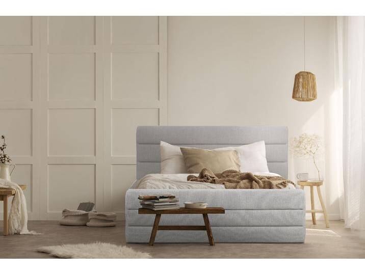 Polsterbett OTTO PRODUCTS Merrit , beige, B:153cm H:124cm L:234cm, Struktur (70% recyceltes Polyester, 30% Polyester), Betten, Polsterbett ohne Bettkasten Polsterbett, Quernaht im Kopf- und Fußteil, in 5 Breiten, auch in 220 cm Länge von OTTO-products