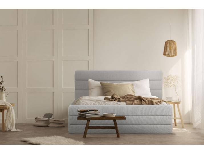 Polsterbett OTTO PRODUCTS Merrit , beige, B:173cm H:124cm L:214cm, Struktur (70% recyceltes Polyester, 30% Polyester), Betten, Polsterbett ohne Bettkasten Polsterbett, Quernaht im Kopf- und Fußteil, in 5 Breiten, auch in 220 cm Länge von OTTO-products