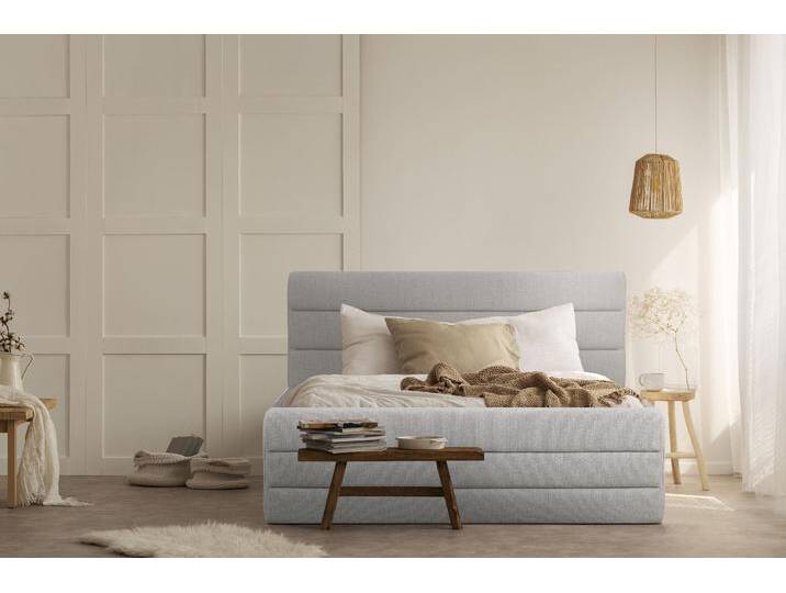 Polsterbett OTTO PRODUCTS Merrit , beige, B:173cm H:124cm L:234cm, Struktur (70% recyceltes Polyester, 30% Polyester), Betten, Polsterbett ohne Bettkasten Polsterbett, Quernaht im Kopf- und Fußteil, in 5 Breiten, auch in 220 cm Länge von OTTO-products