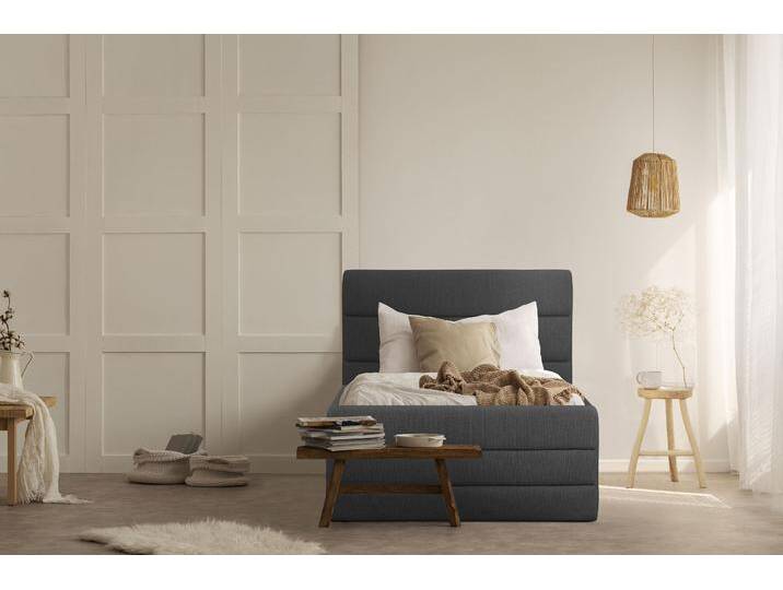 Polsterbett OTTO PRODUCTS Merrit , grau (anthrazit), B:103cm H:124cm L:214cm, Struktur (70% recyceltes Polyester, 30% Polyester), Betten, Polsterbett ohne Bettkasten Polsterbett, Quernaht im Kopf- und Fußteil, in 5 Breiten, auch in 220 cm Länge von OTTO-products