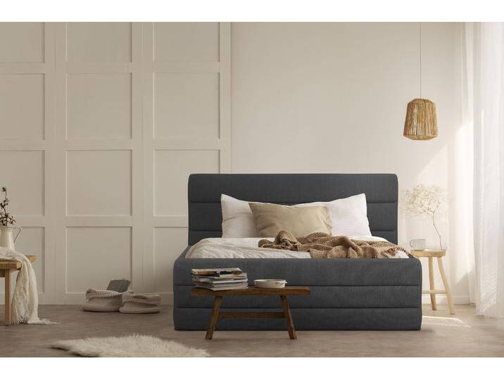 Polsterbett OTTO PRODUCTS Merrit , grau (anthrazit), B:153cm H:124cm L:214cm, Struktur (70% recyceltes Polyester, 30% Polyester), Betten, Polsterbett Polsterbett ohne Bettkasten, Quernaht im Kopf- und Fußteil, in 5 Breiten, auch in 220 cm Länge von OTTO-products