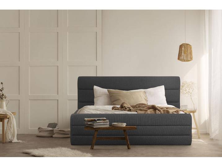 Polsterbett OTTO PRODUCTS Merrit , grau (anthrazit), B:213cm H:124cm L:214cm, Struktur (70% recyceltes Polyester, 30% Polyester), Betten, Polsterbett ohne Bettkasten Polsterbett, Quernaht im Kopf- und Fußteil, in 5 Breiten, auch in 220 cm Länge von OTTO-products