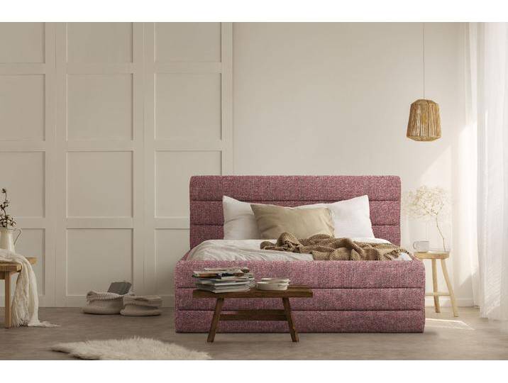 Polsterbett OTTO PRODUCTS Merrit , rot (rot, grau), B:153cm H:124cm L:214cm, Struktur (70% recyceltes Polyester, 30% Polyester), Betten, Polsterbett ohne Bettkasten Polsterbett, Quernaht im Kopf- und Fußteil, in 5 Breiten, auch in 220 cm Länge von OTTO-products