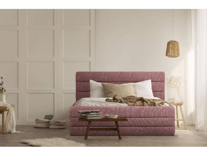 Polsterbett OTTO PRODUCTS Merrit , rot (rot, grau), B:173cm H:124cm L:214cm, Struktur (70% recyceltes Polyester, 30% Polyester), Betten, Polsterbett ohne Bettkasten Polsterbett, Quernaht im Kopf- und Fußteil, in 5 Breiten, auch in 220 cm Länge von OTTO-products