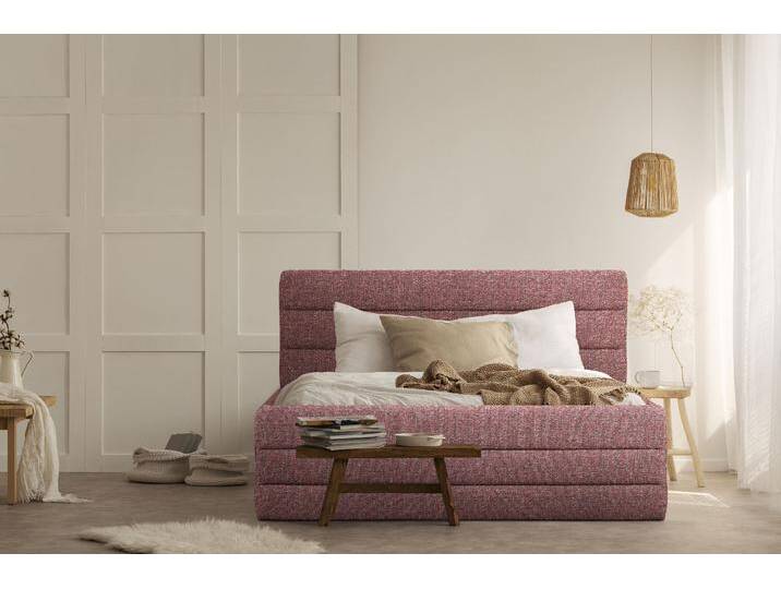 Polsterbett OTTO PRODUCTS Merrit , rot (rot, grau), B:193cm H:124cm L:234cm, Struktur (70% recyceltes Polyester, 30% Polyester), Betten, Polsterbett ohne Bettkasten Polsterbett, Quernaht im Kopf- und Fußteil, in 5 Breiten, auch in 220 cm Länge von OTTO-products