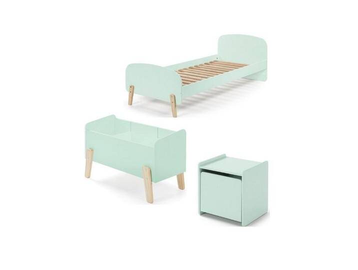 58 aufm Kessel Jugendzimmer-Set Kinderzimmer Set Karilynn 3 Bett Kommode Spielkiste Holz+MDF mintgrün, (inkl. Versand, Lieferung bis Verwendungsstelle), rosaLiegefläche 90 x 200,Lattenrost,Nachtkommode,Spielkiste von OTTO