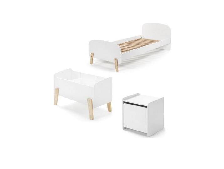 58 aufm Kessel Jugendzimmer-Set Kinderzimmer Set Karilynn 3 Bett Kommode Spielkiste Holz+MDF weiß, (inkl. Versand, Lieferung bis Verwendungsstelle), rosaLiegefläche 90 x 200,Lattenrost,Nachtkommode,Spielkiste von OTTO