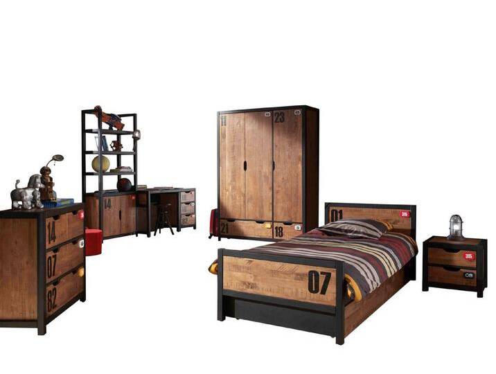 58 aufm Kessel Jugendzimmer-Set Kinderzimmer Set komplett Kameko 12 Massivholz+MDF Schwarz/Cognac, (inkl. Versand, Lieferung bis Verwendungsstelle), Nachtkonsole,Bett,Bettschublade,Kleiderschrank,Schreibtisch von OTTO