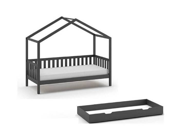 58 aufm Kessel Kinderbett Hausbett Kapua 210x97x170 Kinderbett in Hausform Massivholz Anthrazit (inkl. Versand, Lieferung bis Verwendungsstelle), Liegefläche 90 x 200, seitliche Umrandung, Lattenrost von OTTO