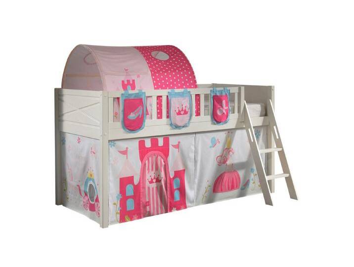 58 aufm Kessel Kinderbett Kinderbett Karyl 208x114x135 Massivholz Weiß Textilset Princess 4 (inkl. Versand, Lieferung bis Verwendungsstelle), Liegefläche 90 x 200, Leiter schräg von OTTO