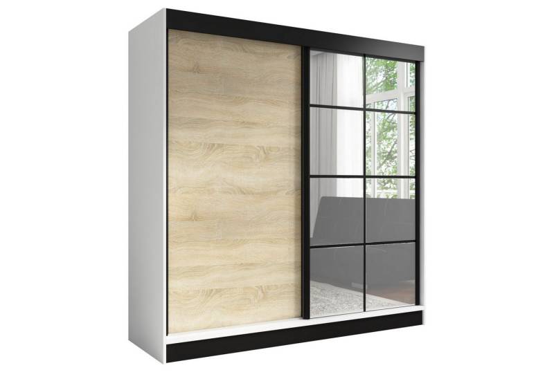 A&J MöbelLand GmbH Schwebetürenschrank TAVIRO 2-türiger Kleiderschrank mit Spiegel (TOP ANGEBOT! Geräumiger Schrank mit einer Breite von 200 cm und Spiegel, ideal zur Aufbewahrung von Kleidung und Accessoires. 3 Schubladen und viel Stauraum. TOP PRODUKT! Wählen Sie das ideale Modell für Ihr Schlafzimmer!, Inclusive 3 Schubladen) Breite: 200 cm, Höhe: 215 cm, Tiefe: 60 cm von A&J MöbelLand GmbH