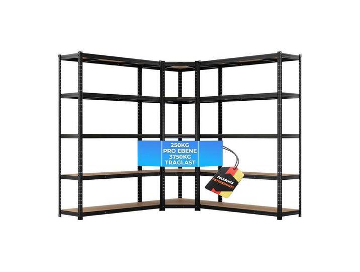 ALL Schwerlastregal Eckregal, 1x 180x70x40cm + 2x 180x120x40cm, 3er Set, 3750kg Traglast ideal für Lager & Keller, schwarz von OTTO