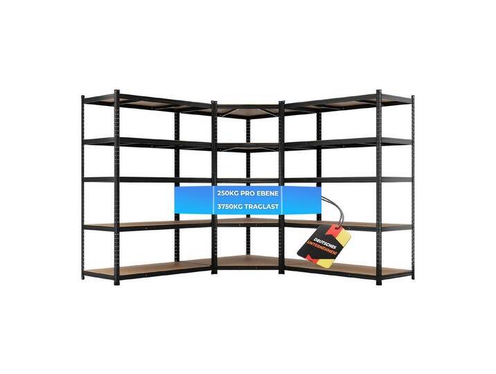 ALL Schwerlastregal Eckregal, 1x 180x90x60cm + 2x 180x120x60cm, 3er Set, 3750kg Traglast ideal für Lager & Keller, schwarz von OTTO