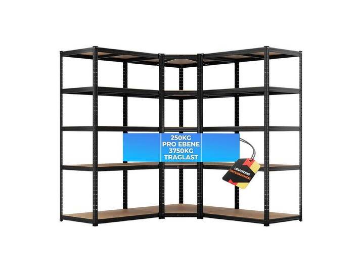 ALL Schwerlastregal Eckregal, 1x 180x90x60cm + 2x 180x90x60cm, 3er Set, 3750kg Traglast ideal für Lager & Keller, schwarz von OTTO