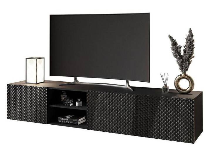 ALLHOUSE24 Hängeschrank PALERMO 195 cm Breite TV Lowboard TV Schrank Fronten in 3D-Technik Breite 195 cm, schwarz, Schwarz Hochglanz/Schwarz von OTTO