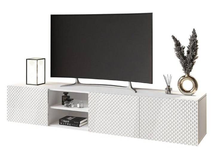 ALLHOUSE24 Hängeschrank PALERMO 195 cm Breite TV Lowboard TV Schrank Fronten in 3D-Technik Breite 195 cm, weiß, Weiß Hochglanz/Weiß von OTTO