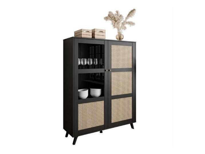 ALLHOUSE24 Hochkommode VERONA Vitrine Kommode Highboard mit Wiener Geflecht Dekor, Breite 120 cm, schwarz, schräge Kunststoffbeine von OTTO