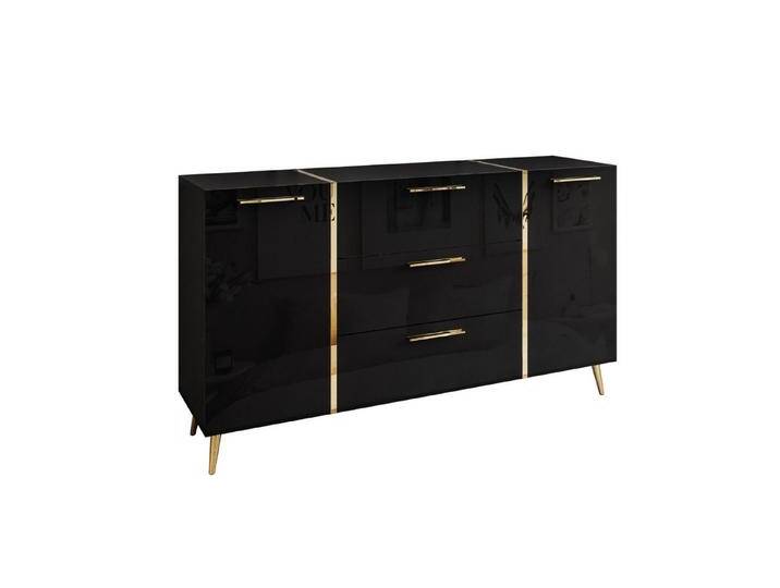 ALLHOUSE24 Kommode DIAMANT 158 cm Breite Hochglanz GOLD Sideboard Möbel BERLIN, schwarz, schwarz Hochglanz/schwarz, Gold Griffe von OTTO
