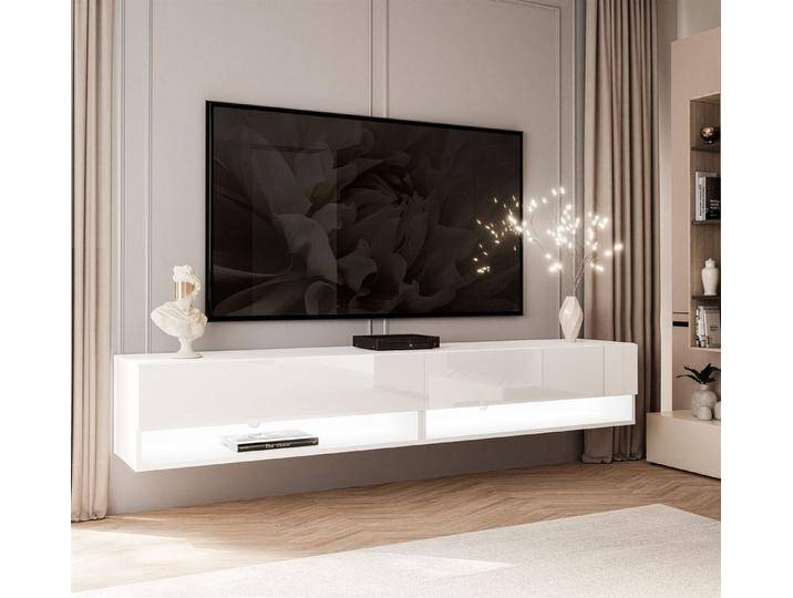 ALLHOUSE24 Lowboard ALISSE 180 cm Breite Hängeschrank TV Schrank LED Beleuchtung, weiß, Weiß / Weiß Hochglanz von OTTO