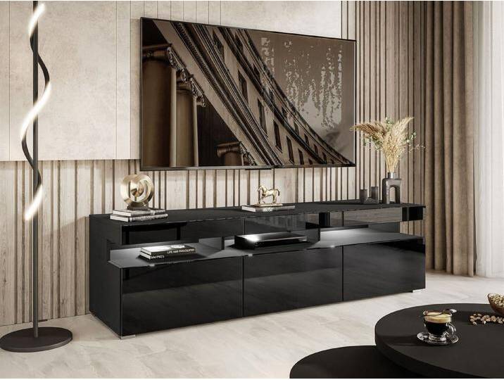 ALLHOUSE24 Lowboard MILANO 180 cm Breite TV Schrank Hochglanz Unterschrank BERLIN, schwarz, schwarz Hochglanz/schwarz, push-to-open von OTTO