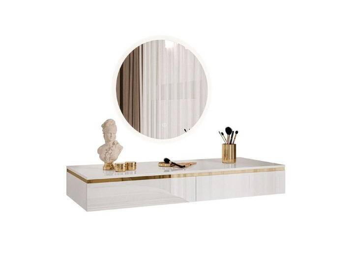 ALLHOUSE24 Schminktisch PEONY weiß Hochglanz mit rundem Spiegel LED Kosmetiktisch BERLIN, weiß von OTTO