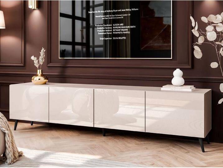 ALLHOUSE24 TV-Schrank LOGANTE 200 cm Breite Unterschrank TV Lowboard Metall Füße 200 cm Breite, beige, Füße Schwarz, Kaschmir matt/Hochglanz von OTTO