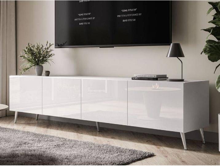 ALLHOUSE24 TV-Schrank LOGANTE 200 cm Breite Unterschrank TV Lowboard Metall Füße 200 cm Breite, weiß, Füße Chrom, Weiß Hochglanz/Weiß von OTTO