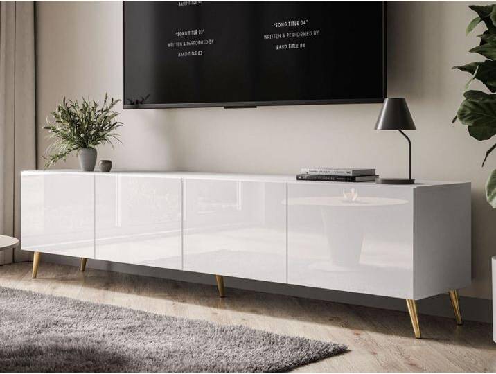 ALLHOUSE24 TV-Schrank LOGANTE 200 cm Breite Unterschrank TV Lowboard Metall Füße 200 cm Breite, weiß, Füße Gold, Weiß Hochglanz/Weiß von OTTO