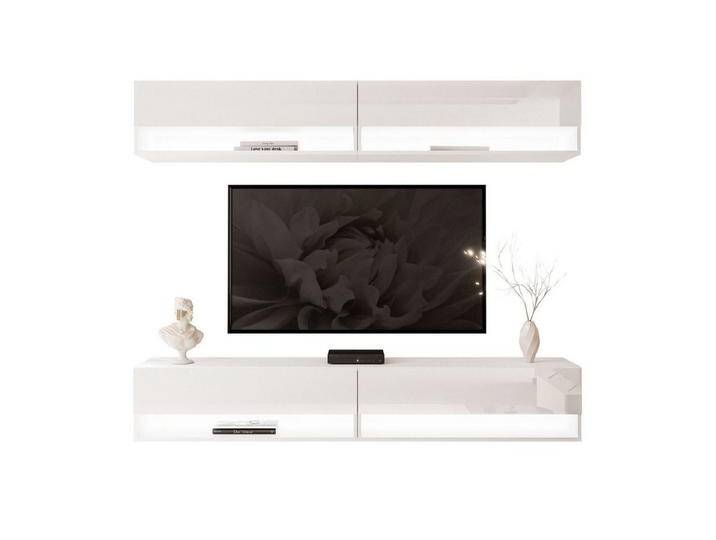 ALLHOUSE24 Wohnwand ALISSE 180 cm hängende TV- Wand Schrankwand mit LED Beleuchtung, (4x TV Schrank), 180 cm Breite, weiß, Weiß Hochglanz/weiß von OTTO