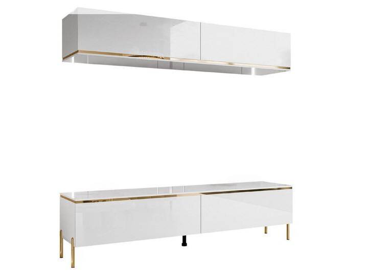 ALLHOUSE24 Wohnwand PEONY 180 weiß Hochglanz Goldchrom Beine Schrankwand BERLIN, weiß, gerade gold Chrom ALLHOUSE24 Wohnwand PEONY 180 weiß Hochglanz Goldchrom Beine Schrankwand BERLIN, weiß, gerade gold Chrom von OTTO