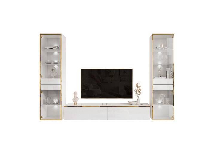 ALLHOUSE24 Wohnzimmer-Set Möbelset PEONY GOLD mit LED weiß Hochglanz Glasvitrine TV Schrank, (1x TV Schrank, 2 x Vitrinen), Fronten in Hochglanz, LED Beleuchtung von OTTO