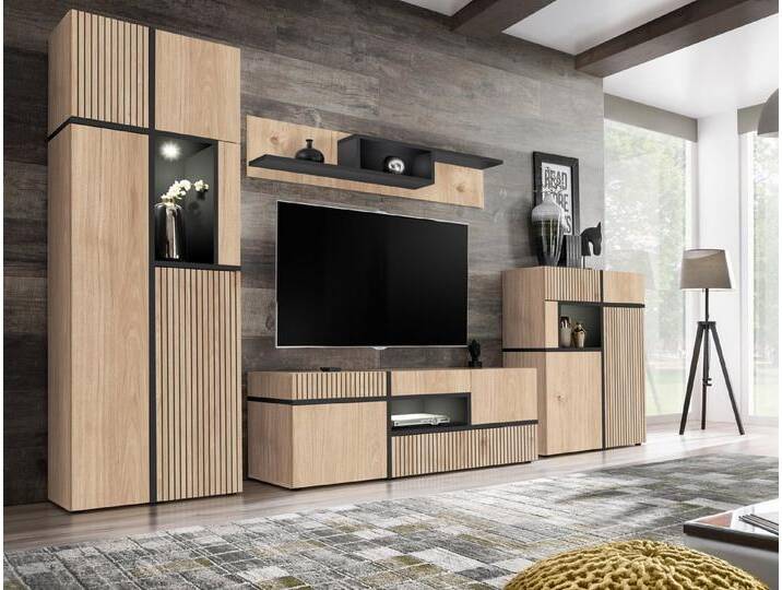ASM-Moebel Wohnwand Wohnwand CROSS Hochglanz / Lamellen Fronten Led Beleuchtung Push-Click, beige, HJZ ASM-Moebel Wohnwand Wohnwand CROSS Hochglanz / Lamellen Fronten Led Beleuchtung Push-Click, beige, HJZ von OTTO